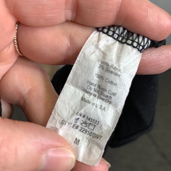 W5 Womens Peasant Top Blouse Shirt V Neck Woven Detail Pullover Black White Med - Picture 8 of 8